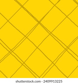Abstract doodle grid with yellow background. Rustic lines texture of hand drawn uneven lines. Geometric textured background for textile, cover, wrapping paper, wallpaper design
