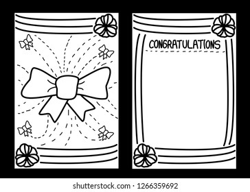 abstract doodle hand draw postcard and book cover with ribbon shape flying with dot, vector, illustration, front and back side, copy space for text