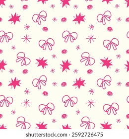 Abstract doodle hand drawn bow and ribbon seamless pattern background for wrapping, gift, beauty, salon, fashion and illustration