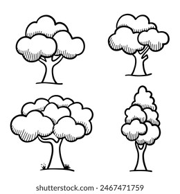 Abstract doodle hand drawn Set of trees in Vector illustration