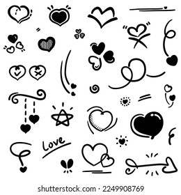 Abstract Doodle heart. Thin Line Black in many collections. brush Sign isolated love in Vector illustration