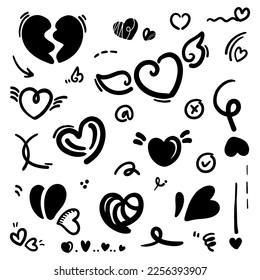 Abstract Doodle heart. Thin Line Black in many collections. brush Sign isolated love in Vector illustration