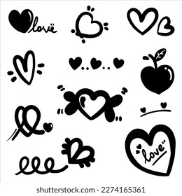 Abstract Doodle heart. Thin Line Black in many collections. brush Sign isolated love in Vector illustration