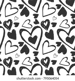 Abstract doodle hearts seamless pattern. hand drawn elements