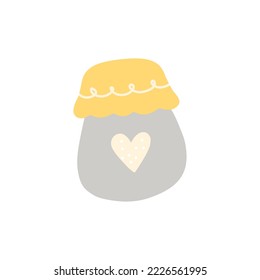 Abstract doodle honey pot, jam pot graphic isolated on white background. Hand drawn vector illustration. Design elements