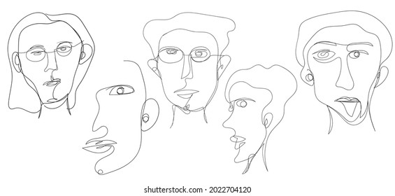 Abstract doodle illustration continuous drawing people face monochrome style in white background, perfect for additional elements and print matterial.