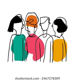 Abstract doodle illustration of a group of multi coloured people or person  standing together in friendship