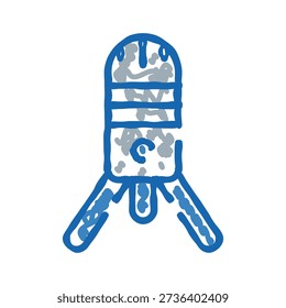 Abstract doodle illustration of a standing studio microphone with a tripod base, signifying audio recording, broadcasting, and engaging in online podcasts or voice communication for media production