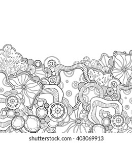 Abstract doodle invitation card. Template abstract wavy marine frame design for card. Decorative hand drawn vector element border.
