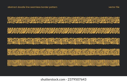 abstract doodle line ancient tribe glyph border seamless pattern set for design decoration. african or aztec tribe like pattern border vector illustration