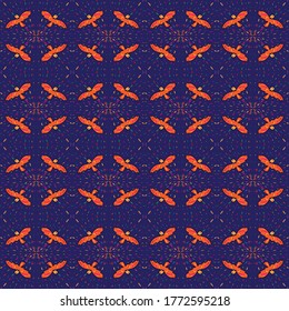 Abstract doodle line bird colorful vector illustration Seamless pattern on purple background design wallpaper.