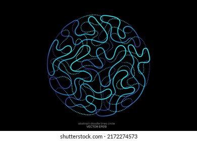 Abstract doodle line in circle shape by colorful spectrum light line like brain. Vector illustration in concept of creative, brain, A.I. technology.