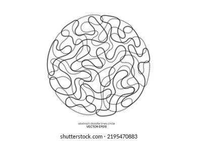 Abstrakte doodle Linie im Kreis formen schwarze Linie wie das Gehirn. Vektorgrafik im Konzept der Kreativität, Gehirn, A.I. Technologie.
