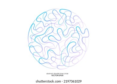 Abstract doodle line in circle shape colorful blue purple line like brain. Vector illustration in concept of creative, brain, A.I. technology.