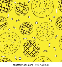 Abstract doodle line donut vector seamless repeat pattern.