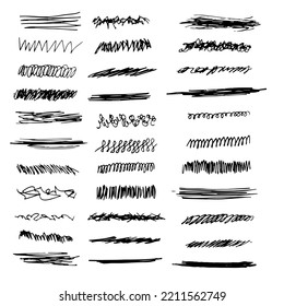 Set verschiedener Doodles, gezeichnet mit Pen. Satz von vektor-rauen Bleistiftbürsten. Texturen von Stift verschiedener Formen.