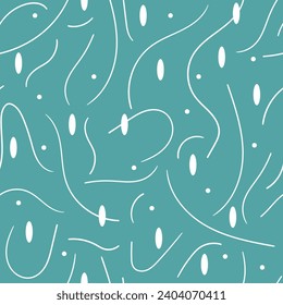 Abstract doodle lines and squiggles seamless pattern. Memphis style ornament in white and blue colors. Vector illustration