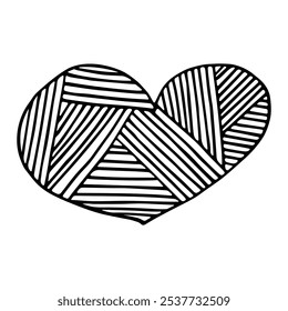 Abstract Doodle Love Icon. Black Lines, Geometric Cross-Hatched Heart Shape. Hand-Drawn Style.