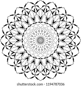 Abstract doodle mandala graphic design element. Coloring book page. Decorative lacy pattern in circle. Vector illustration.