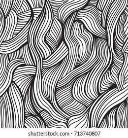 Abstract doodle monochrome seamless pattern background. Sketch haired texture. Vector line  illustration.