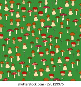 abstract doodle mushroom seamless pattern