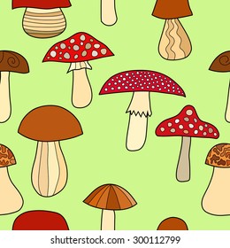 abstract doodle mushroom seamless pattern