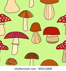 abstract doodle mushroom seamless pattern