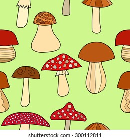 abstract doodle mushroom seamless pattern