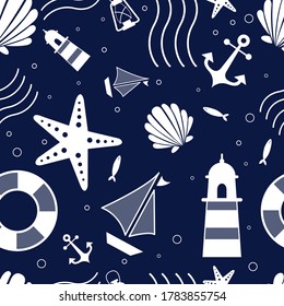 Abstract doodle nautical seamless pattern vector design for summer holiday season event decoration.