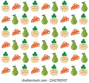 Abstract doodle organic food pattern background. Hand drawn fruits and vegetables seamless pattern background. 