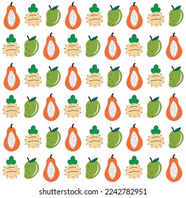 Abstract doodle organic food pattern background. Hand drawn fruits and vegetables seamless pattern background. 