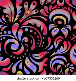 Abstract doodle ornament, vector seamless pattern of abstract multicolored decorative elements.