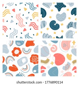 Abstract doodle pattern. Hand drawn modern textured contemporary graphic background, creative abstract aesthetic vector pattern set. Paint shape modern, background wallpaper pattern illustration