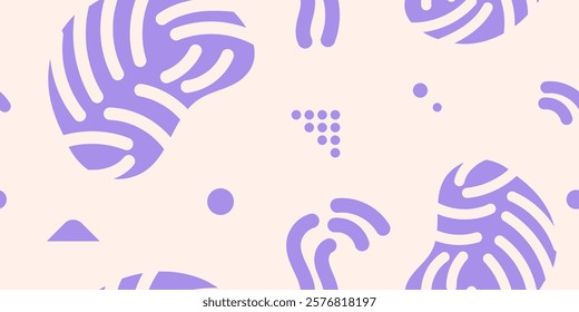 Abstract doodle pattern, minimalist art with trendy shapes purple color, seamless designs on textiles, clothing, gift wrapping, banners, home decor, abstract backgrounds. Vector illustration.