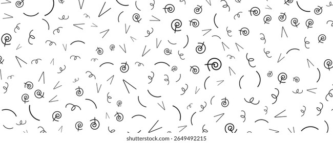Abstract Doodle Pattern with Spirals, Arrows, and Curves on White Background, Ideal for Modern Art Projects, Abstract Textures, and Creative Design Themes.