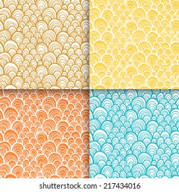 Abstract doodle scale seamless patterns set. Vector illustration 