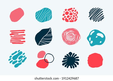 Abstract doodle scribble shapes. Modern hand drawn contemporary objects and textures, geometric set. Vector illustration
