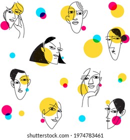 Abstract doodle seamless modern background with faces for social media in cute pop art style. Textile packing paper pattern avatar doodle icons in trendy hand drawn style.