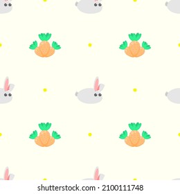 Abstract Doodle Seamless Pattern Animal Rabbits With Carrots Nature Fabric Background Decoration Vector Design Style For Prints Textiles, Clothing, Gift Wrap, Wallpaper, Pastel