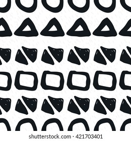 Abstract doodle seamless pattern. Black and white  geometric shapes.