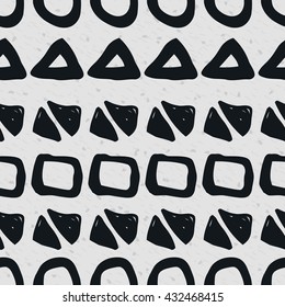Abstract doodle seamless pattern. Black and white grunge geometric shapes.