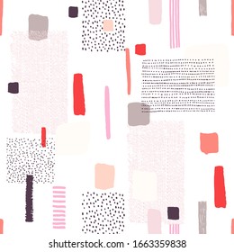 Abstract doodle seamless pattern with hand drawn design art elements. Vector template illustration for wrapping paper, textile or wallpaper.