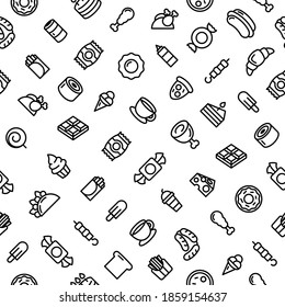 Abstract Doodle Seamless Pattern Hand Drawn Fast Food Elements Pizza Hamburger Snack Drink Croissant Vector Design Style Background Illustration Icons