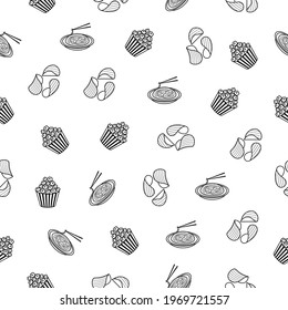 Abstract Doodle Seamless Pattern Hand Drawn Fast Food Elements Vector Design Style Background Illustration Icons