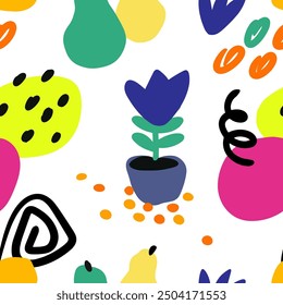 Abstract doodle seamless pattern, hand drawn, decor for textile, fabric, packaging, clothing, cover, backgrounds, vector