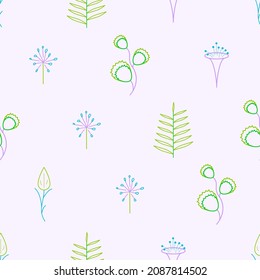 Resumen Doodle Planta De Patrón Sin Marea Rama Hojas Botánicas Hojas de Hojas de Hierba Naturaleza Fondo Decoración Vector Estilo De Diseño Para Impresiones Textiles, Ropa, Envoltura De Regalo, Papel De Cubierta, Pastel