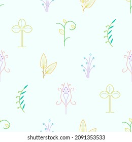 Abstract Doodle Seamless Pattern Plants Branch Botanic Leaf Leaves Herb Nature Background Decoration Vector Design Style For Prints Textiles, Clothing, Gift Wrap, Wallpaper, Pastel