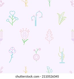 Abstract Doodle Seamless Pattern Plants Branch Botanic Leaf Leaves Herb Nature Background Decoration Vector Design Style For Prints Textiles, Clothing, Gift Wrap, Wallpaper, Pastel