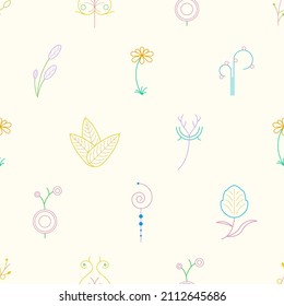 Resumen Doodle Planta De Patrón Sin Marea Rama Hojas Botánicas Hojas de Hojas de Hierba Naturaleza Fondo Decoración Vector Estilo De Diseño Para Impresiones Textiles, Ropa, Envoltura De Regalo, Papel De Cubierta, Pastel