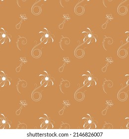 Abstract Doodle Seamless Pattern Plants Branch Botanic Leaf Leaves Herb Nature Background Decoration Vector Design Style For Prints Textiles, Clothing, Gift Wrap, Wallpaper, Pastel